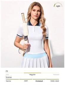 Gameset SHEIN Sport 女士休闲撞色日常户外运动短袖Polo衫 - 彩色 - 查看 3