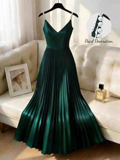 Franclia 优雅派对仿珍珠吊带超大A字褶裥裙