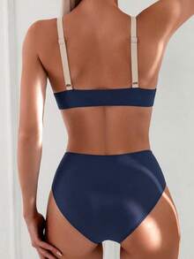 Swim Chiccia 2026春夏棕色粗肩带可调节金色U型装饰高腰荷叶边设计女士优雅比基尼泳装两件套 - 彩色 - 查看 2