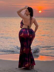 NU&NOW Plus Size Vacation Style Spaghetti Strap Camisole & Skirt 2 Pieces Set - Multicolor - View 3