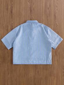 TOKVUE 春夏男士宽松落肩短袖纽扣休闲衬衫，配领带，适合夏季穿着，款式百搭 - 藍白色 - 查看 5