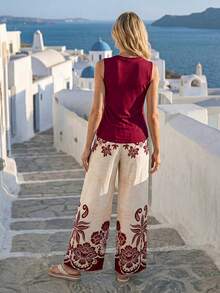 EMERY ROSE Women's Elegant Pleated V-Neck Apricot Short Sleeve Blouse - Multicolor - View 2