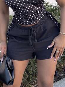 Alexandranx 腰部打結斜口袋短褲 - 黑色 - 查看 5