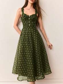 Aveloria Rosie Đầm dáng chữ A thanh lịch, lãng mạn kiểu Pháp cổ điển với chất liệu organza chấm bi, xếp ly phía trước và dây mảnh, dành cho phụ nữ. - Nhiều màu - Xem 5