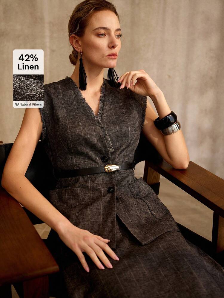 SPRING LINEN WAISTCOAT WITH BELT, VINTAGE STYLE