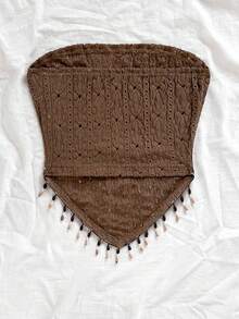 Soleia 女士度假针织抹胸上衣，印花拼接，饰以串珠链，适合派对、圣诞节、约会、夜店、海滩、邮轮、下午茶、波西米亚风、度假、秋季等场合。 - 棕色 - 查看 2