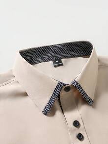 Manfinity Mode Camisa casual de manga larga con estampado para hombre - Caqui - Ver 4