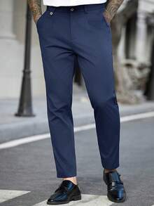 Manfinity Bizformal Men's Navy Blue Business Casual Pants - Navy Blue - View 3