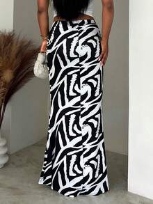 BamGleam 女士优雅度假风褶裥修身美人鱼裙摆黑色半身裙，夏季 - 黑色 - 查看 2