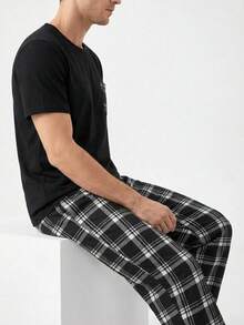 Pijama para Hombre Cómoda – Tela Suave y Transpirable para Descanso Diario - Negro - Ver 3