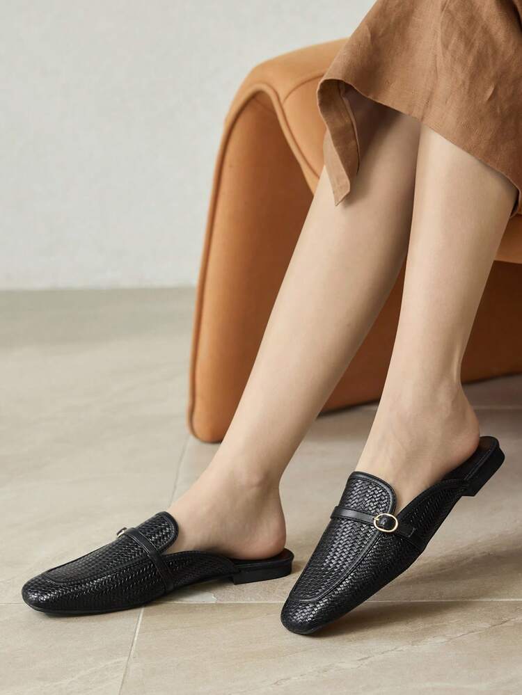 WOMEN'S SQUARE TOE CONTRAST BINDING BUCKLE DETAIL FLATS SPRING SHOES SPRING BREAK EASTER SPRING SHOES