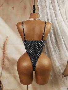 Swim Mod Vintage Polka Dot One-Piece Swimsuit, Slim Fit, Suitable For Vacation & Spa - Black - View 7