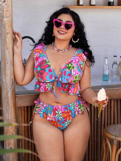 Swim Mod 2026新款夏季海滩度假印花可爱大码女式比基尼套装