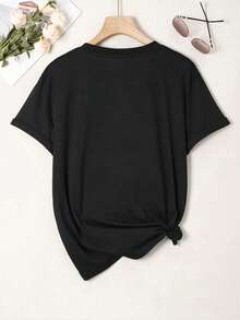 SHEIN 女式短袖 T 恤，带肖像设计图案 T 恤女式上衣 - 黑色 - 查看 2