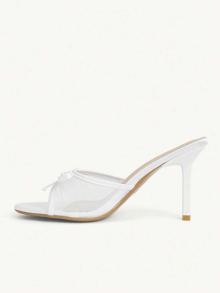 CUCCOO CHICEST Women's High-Heeled Sandals, Satin Fabric Material, Round Toe 9CM Women's Elegant Stiletto High Heels, Easy To Wear With Slip-On, Cute Bow Decoration, White Lace, White High Heels, Kitten Heels, Dinner Shoes, Fashionable And Versatile, Suitable For Daily/Party Weddings/Valentine's Day Appointments/Spring Festival Thanksgiving Parties/Commuter Offices/Outerwear Women's Shoes Summer Shoes Wedding Shoes Bride Shoes