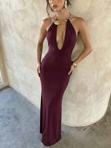 Aloruh 女士休闲优雅超长连衣裙/酒红色连衣裙/派对/夜店/度假性感迷你连衣裙/夏日连衣裙 - 玫瑰紅 - 查看 6