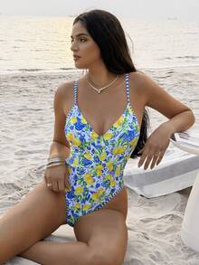 Swim Vcay-D Women's Random Print Spaghetti Strap One-Piece Swimsuit, Spring/Summer - Multicolor - View 6