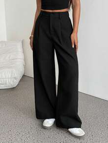 SHEIN PETITE Women's Dual-Tone Woven Pants With Pockets, Suitable For Summer Vacation - Black - View 3