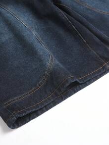 Manfinity EMRG Pantalones cortos vaqueros de ajuste recto con estampado de eslogan, lavado oscuro, estilo callejero juvenil de primavera/verano - Azul lavado oscuro - Ver 6