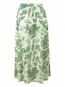 Swim Oasis Bộ đồ bơi liền thân in kỹ thuật số cổ chữ V sâu, thắt lưng, thời trang mới mùa hè 2026 kèm chân váy quấn đi biển. - màu xanh lá - Xem 6