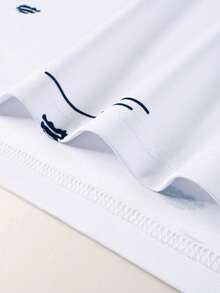 Manfinity Mode Camisa polo de manga corta con estampado de rayas casual para hombre, verano - Blanco - Ver 3