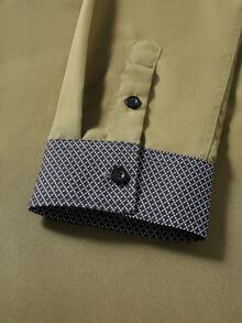 Manfinity Mode Men's Casual Regular Shoulder Minimalist Front Button Long Sleeve Shirt - Army Green - View 6