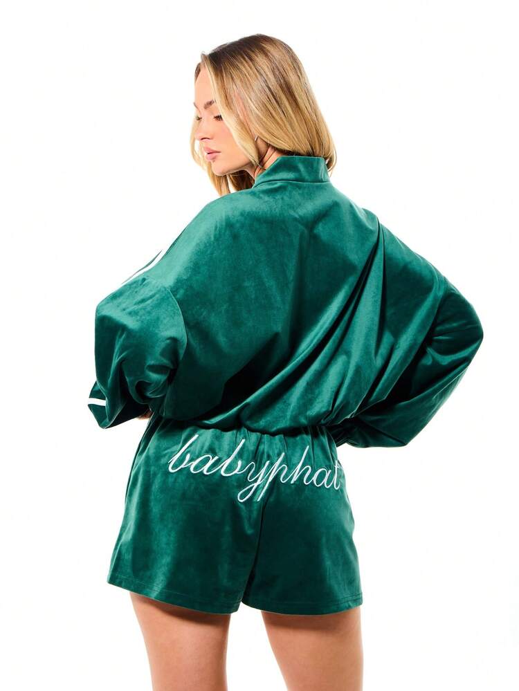 BABYPHAT Damen Smaragd Samt Reißverschluss Kapuzenpullover mit Kordelzug Kapuze und Fronttasche, Oversized Lässig Sweatshirt für Herbst und Winter