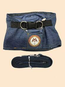 1pc Jean Harness Set With Simple Stamp & High-End Decoration For Cats And Dogs, Suitable For Spring And Summer Seasons - Blue - View 6