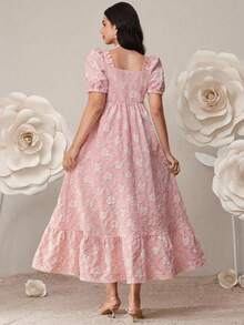 SHEIN Đầm bầu tay cánh hoa thanh lịch bằng vải jacquard cho mùa hè - Hồng - Xem 2