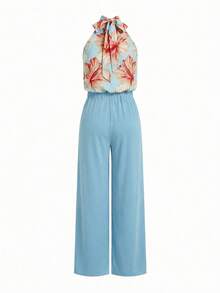 Ellevyn 女士优雅印花露背吊带上衣和裤子两件套，夏季女装，圣帕特里克节女装，毕业典礼女装，母亲节蓝色度假装，邮轮装，巴哈马装，海滩俱乐部装，游艇装，女士度假装，度假套装，套装，女士夏季印花上衣阔腿裤女装，女士夏季穿搭，穿搭灵感，女士夏季穿搭，女士度假套装 - 彩色 - 查看 5