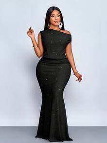 SOLERSUN Women's Elegant Pink Color Mermaid Hem Bodycon Sexy Dress Maxi Women Outfit Suitable For Vacation Party & Dating - Black - View 1