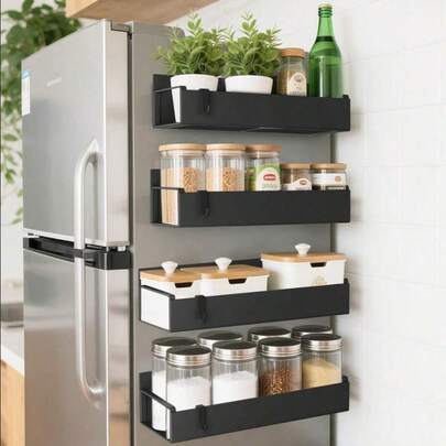 4 Parçalı Manyetik Buzdolabı Baharat Rafı, Çok Fonksiyonlu Delme Gerektirmeyen Manyetik Baharatlık, Güçlü Manyetik Saklama Rafı, Yüksekliği Ayarlanabilir Manyetik Düzenleyici, Çamaşır Makinesi ve Buzdolabı İçin Uygun, Mutfak Aksesuarları, Kahve Barı Aksesuarları, Pratik Saklama Rafı