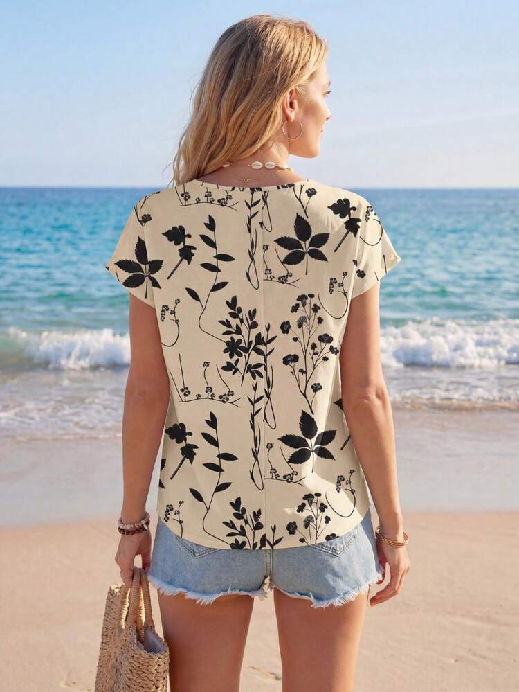 カジュアル ミニマリスト ヴィンテージ フローラル柄 襟付きブラウス レディース、夏向け、お出かけに適したシック なブラウス レディース、カジュアル