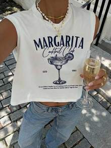 Siren Gaze 女士休闲简约无袖吊带背心，鸡尾酒印花 - 百搭运动风夏季海滩度假装，适合春假、热带海岛婚礼、周年纪念、伴娘派对、约会之夜、婚礼宾客、新娘送礼会、波西米亚音乐节及时尚夏季穿着 - 白色 - 查看 6