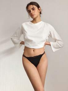 Ocili Quần lót nữ 100% cotton, thoải mái, kiểu dáng tối giản, ren hai mặt, cạp chun, thích hợp cho mùa thu. - màu đen - Xem 2