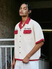 PAVTROS Camisa casual de manga corta de un solo pecho con contraste de color para hombres, uso versátil diario - Multicolor - Ver 6