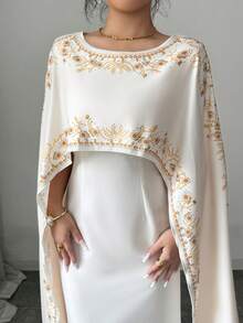 Elenzga Women Elegant White And Gold Floral Print Long Sleeve Summer Dress,Suitable For Wedding, Al-Adha,Middle Eastern Weddings,Dates, Vacations - Baby Pink - View 4