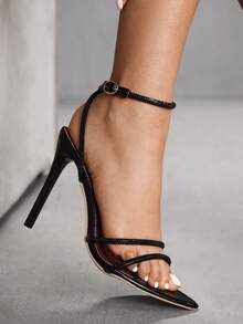 CUCCOO SZL Sandal Wanita Modis Berwarna Putih Transparan PVC Bening dengan Hak Kristal, Sandal Hak Sedang Ujung Persegi untuk Perjalanan, Kencan, Pesta, Liburan, Pernikahan, Prom, dan Sepatu Musim Panas - Hitam 19 - View 7