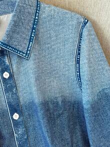 GlowEve Women's Denim Effect Ombre Print Shirt - Blue - View 3