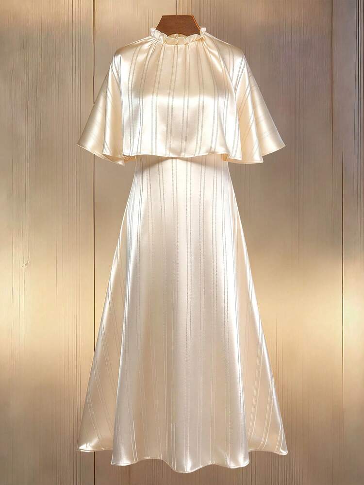 Women's Elegant Striped Frill Trim Dress, Spring/Summer Wedding Guest Dress Sundress