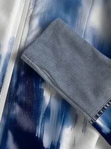 Lalippa 女士彩色仿牛仔印花轻薄外套，时尚休闲运动拉链设计，修身长袖，适合户外旅行，礼品 - 彩色 - 查看 3