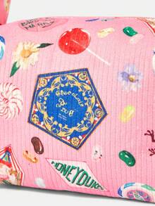 HARRY POTTER X SHEIN 1个装，糖果甜点图案，灯芯绒设计大容量旅行化妆包 - 粉色 - 查看 4