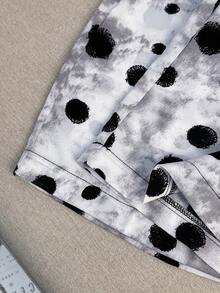 GlowEve Women's Drawstring Waist Polka Dot Pattern Wide Leg Loose Casual Pants - Black and White - View 4