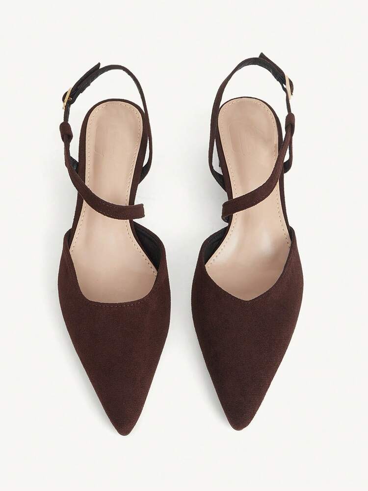 CUCCOO CHICEST Women's Pointed Toe Chunky Heel Mid-Heel Strap Design Brown Faux Suede Elegant Commuter Minimalist Comfortable High Heel Mule Shoes