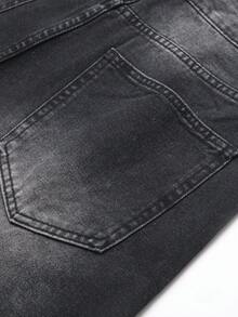 Manfinity Hypemode Spring/Summer Casual Washed Black Straight Loose Distressed Denim Shorts - Black - View 4