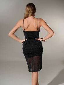 Nuvra Women's Shiny Metallic 2-In-1 Shapewear Slip Dress With Padded Bust, Casual Double-Layer Tummy Control Waist Cincher And Lifting Skirt For Party - Black - View 2