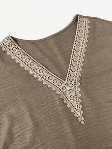 EMERY ROSE Women's V-Neck Casual Versatile Daily Wear Short Sleeve Shirt - Grey - View 7