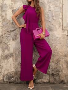 Ellevyn Women's Asymmetrical Ruffle Hem Elegant Sleeveless Jumpsuit, Purple-Red - Red Violet - View 6