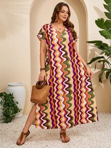 EMERY ROSE 大码女式度假波浪条纹V领短袖休闲连衣裙 女式度假连衣裙 休闲长裙 波西米亚风夏季连衣裙 夏季服装 女式海滩度假装 波西米亚风服装 女式彩色连衣裙 多色连衣裙 女式夏季连衣裙 意大利风格女式连衣裙 度假装 女式度假连衣裙 女式夏季服装 女式海滩装 女式休闲度假装 女式乡村音乐会服装 荷叶边 - 彩色 - 查看 4