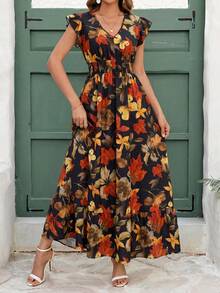 SHEIN Clasi 女士优雅褶皱短袖抽绳腰水果印花连衣裙，春夏度假连衣裙 - 彩色 - 查看 9